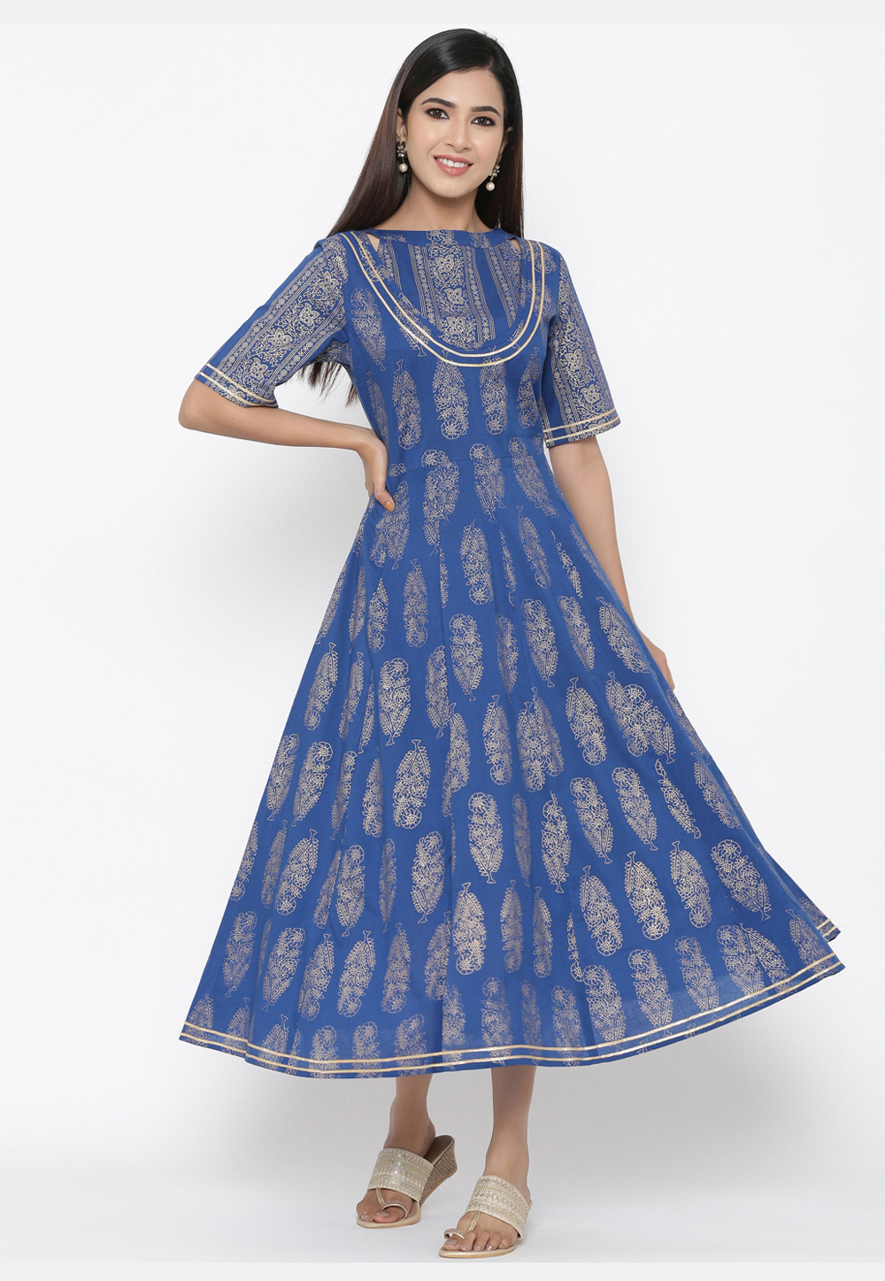 Blue Cotton Readymade Printed Kurti 209659