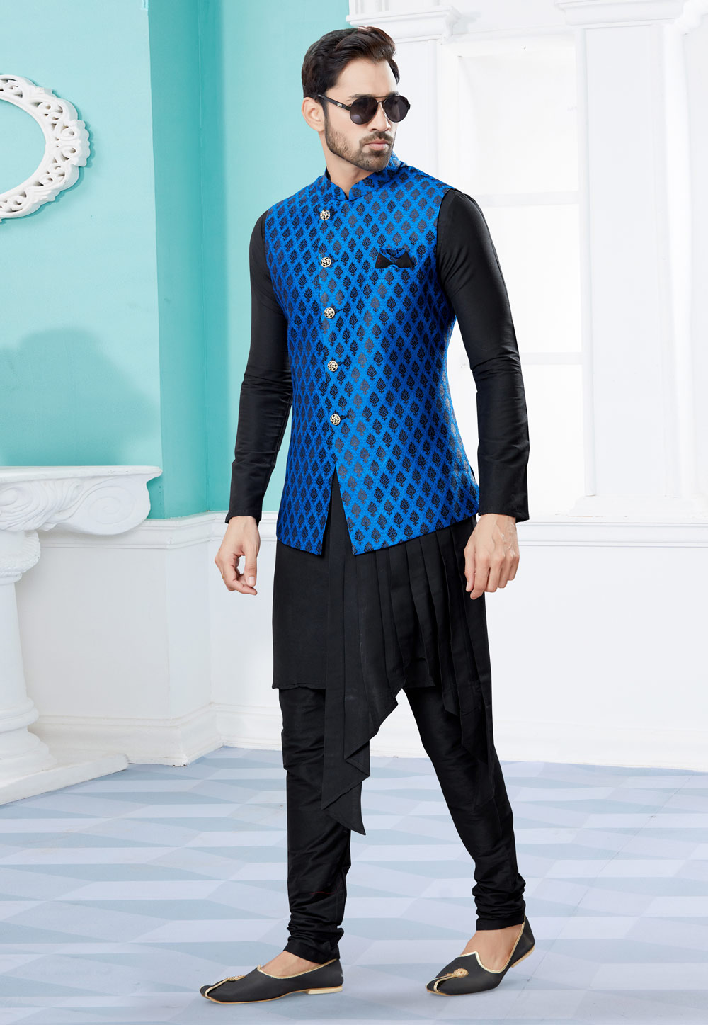 Black Silk Kurta Pajama With Jacket 251457