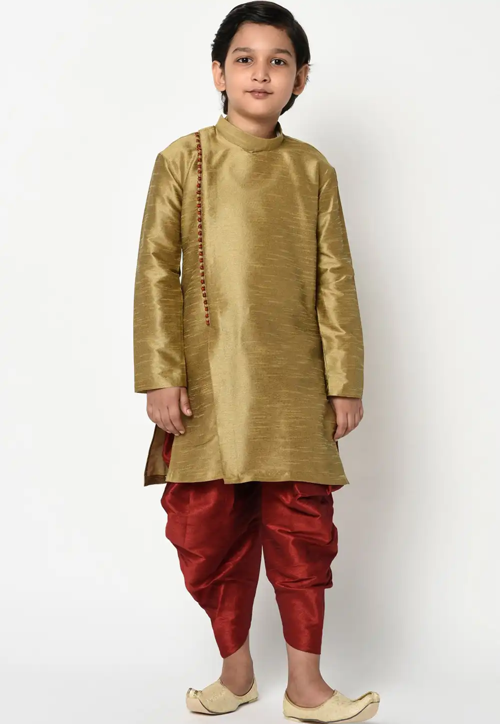 Golden Dupion Silk Kids Dhoti Kurta 226243
