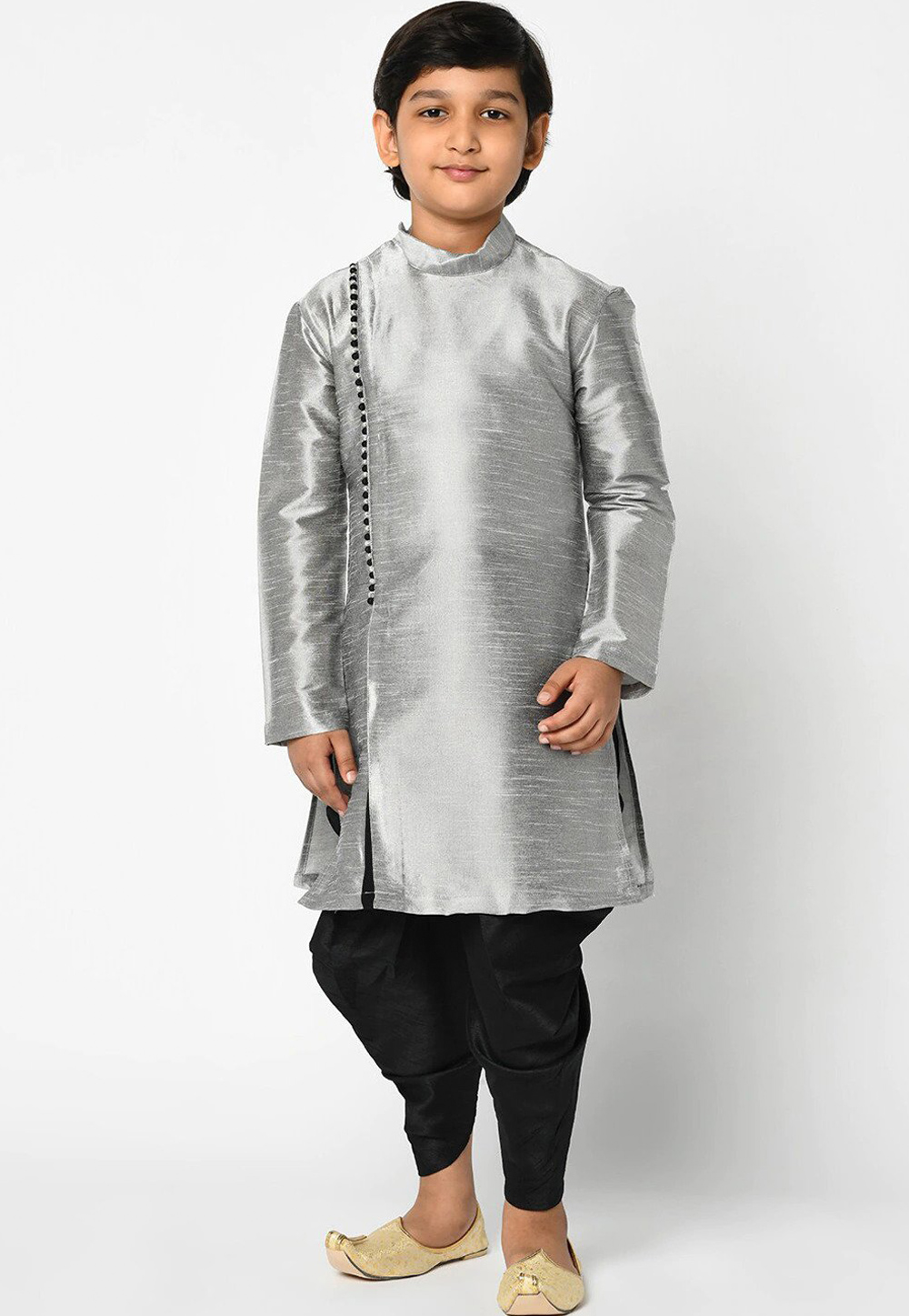 Grey Dupion Silk Kids Dhoti Kurta 226244
