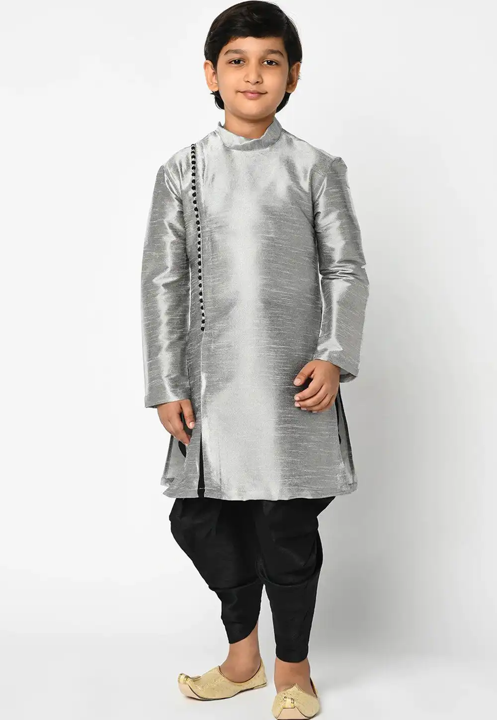 Grey Dupion Silk Kids Dhoti Kurta 226244