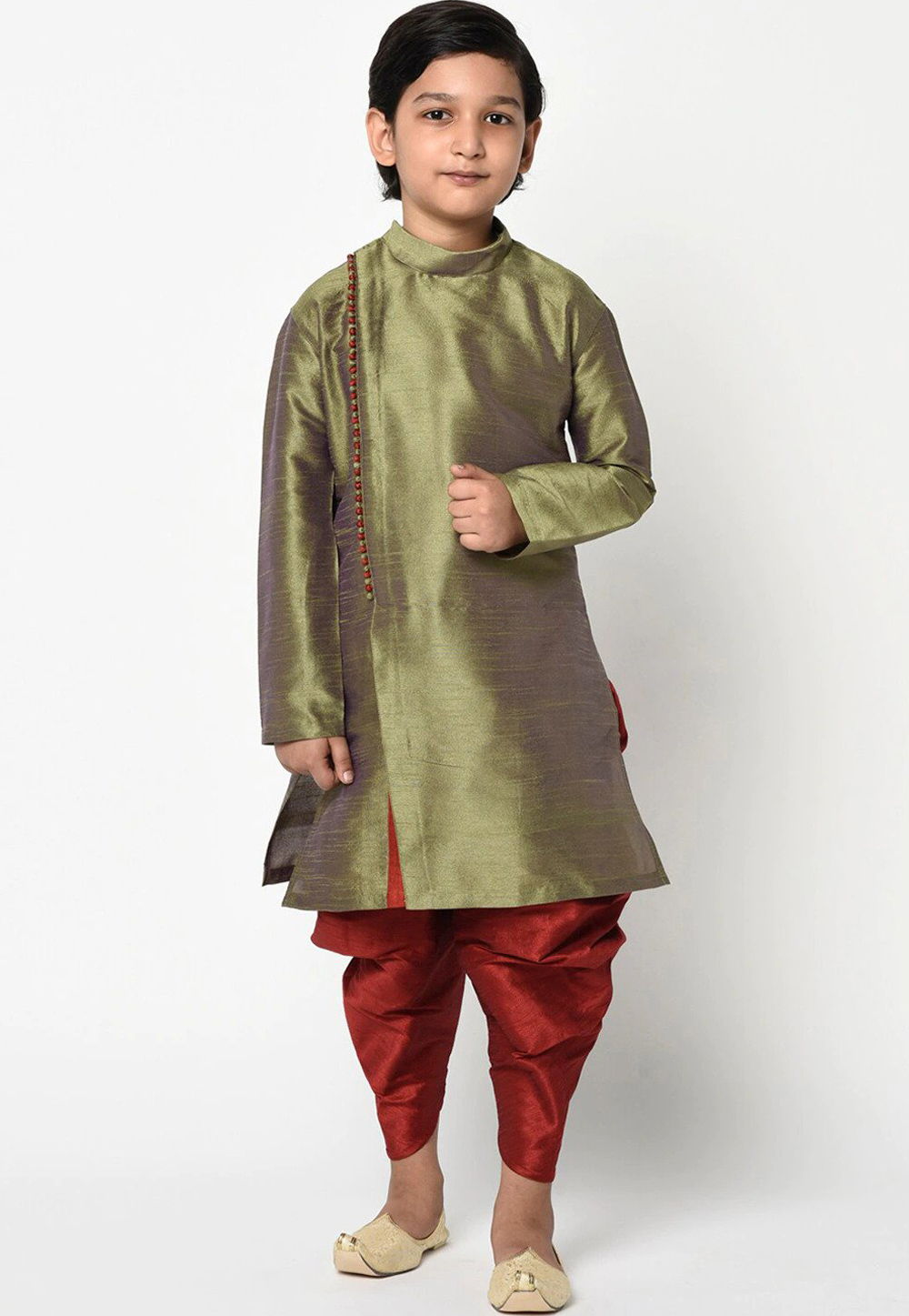 Mehndi Dupion Silk Kids Dhoti Kurta 226245