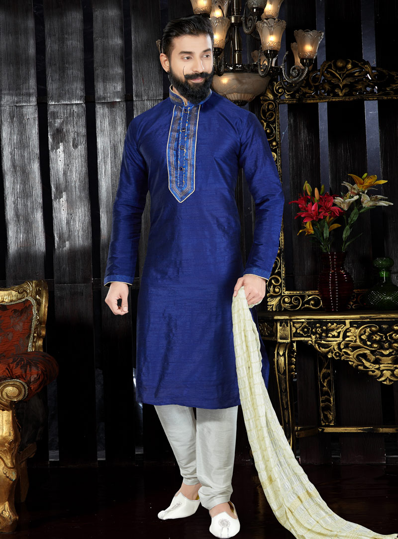 Royal Blue Dupion Readymade Kurta Pajama 97470