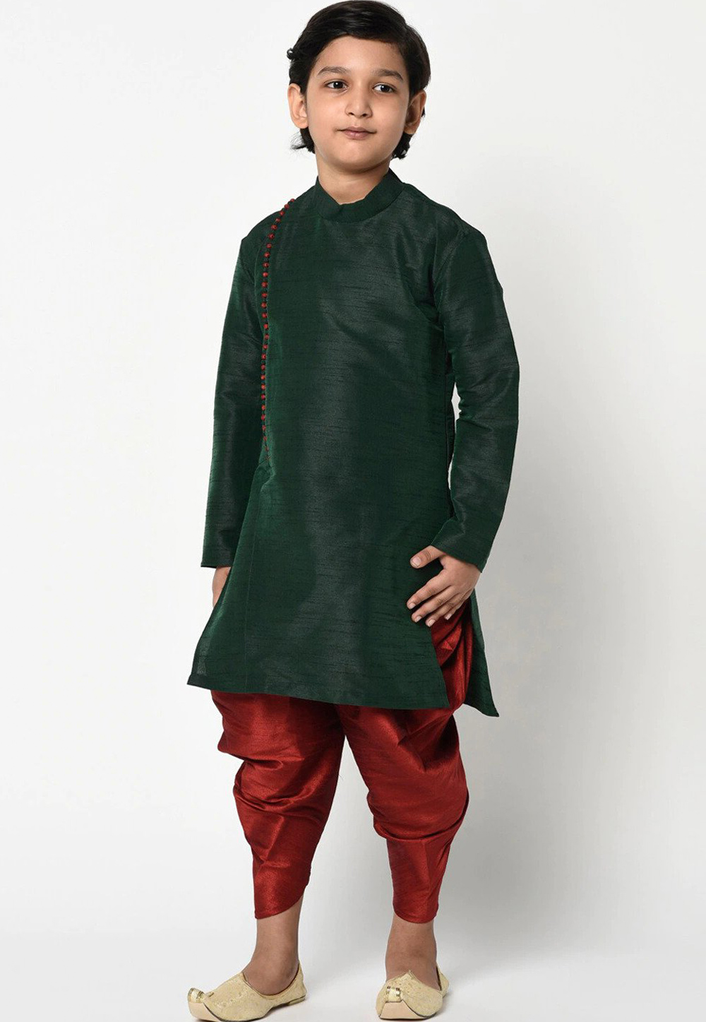 Green Dupion Silk Kids Dhoti Kurta 226247