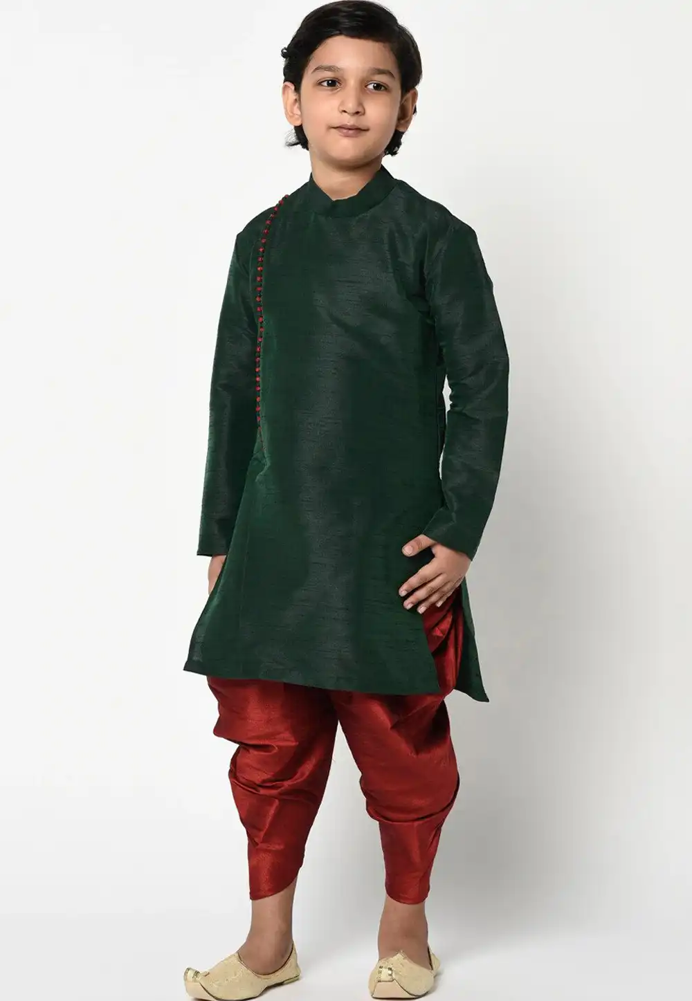 Green Dupion Silk Kids Dhoti Kurta 226247
