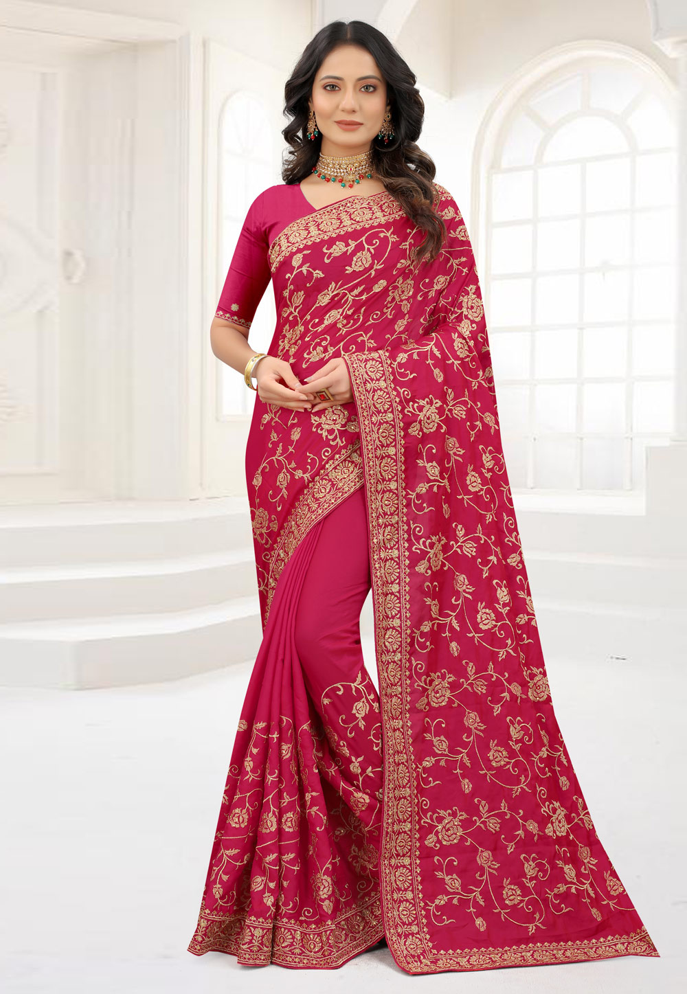 Magenta Satin Silk Saree With Blouse 244532