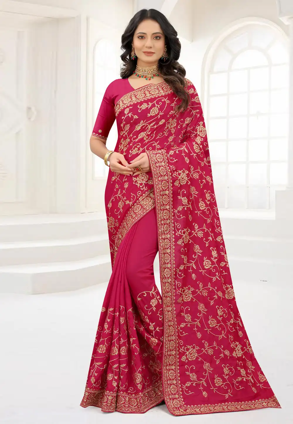 Magenta Satin Silk Saree With Blouse 244532