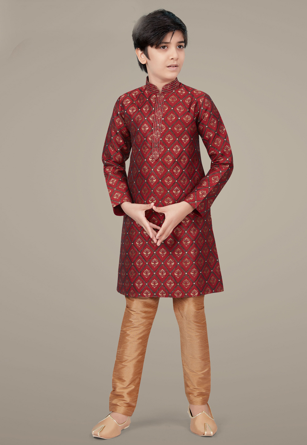 Maroon Jacquard Readymade Kids Kurta Pajama 231964