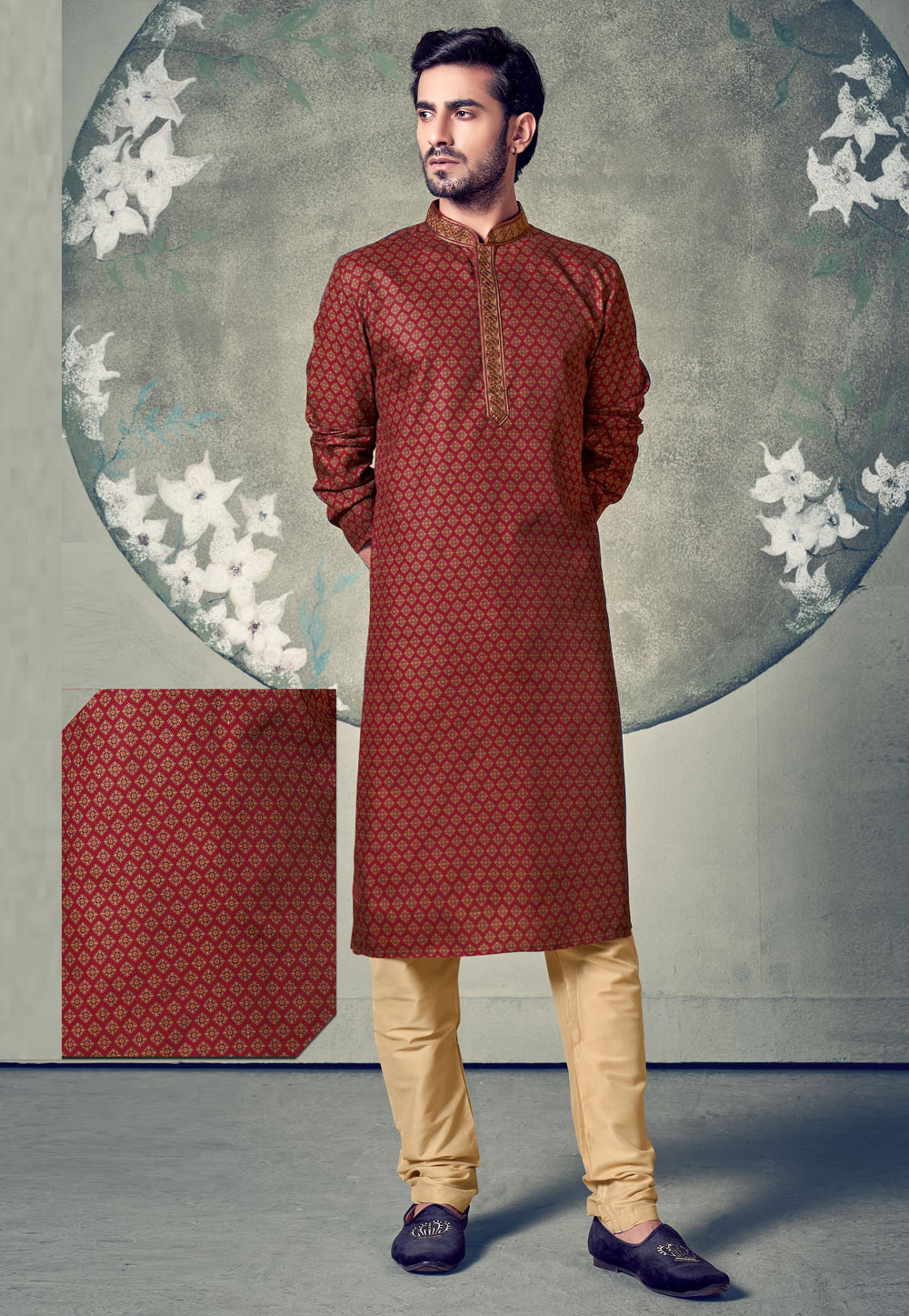Maroon Cotton Kurta Pajama 237688