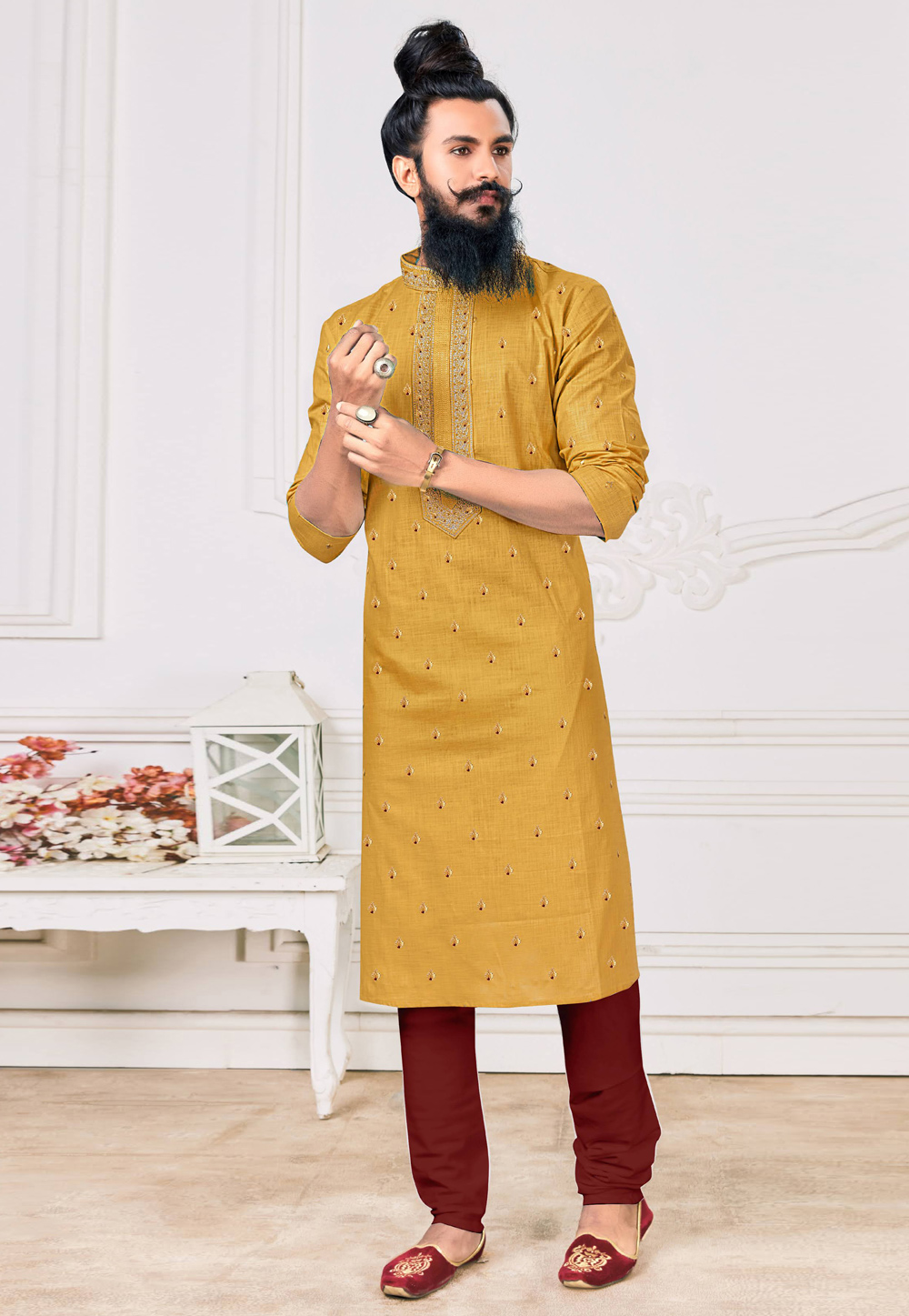 Yellow Cotton Kurta Pajama 237694