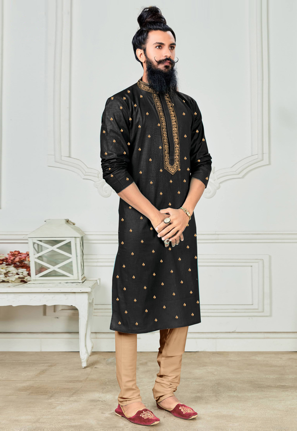 Black Cotton Kurta Pajama 237696