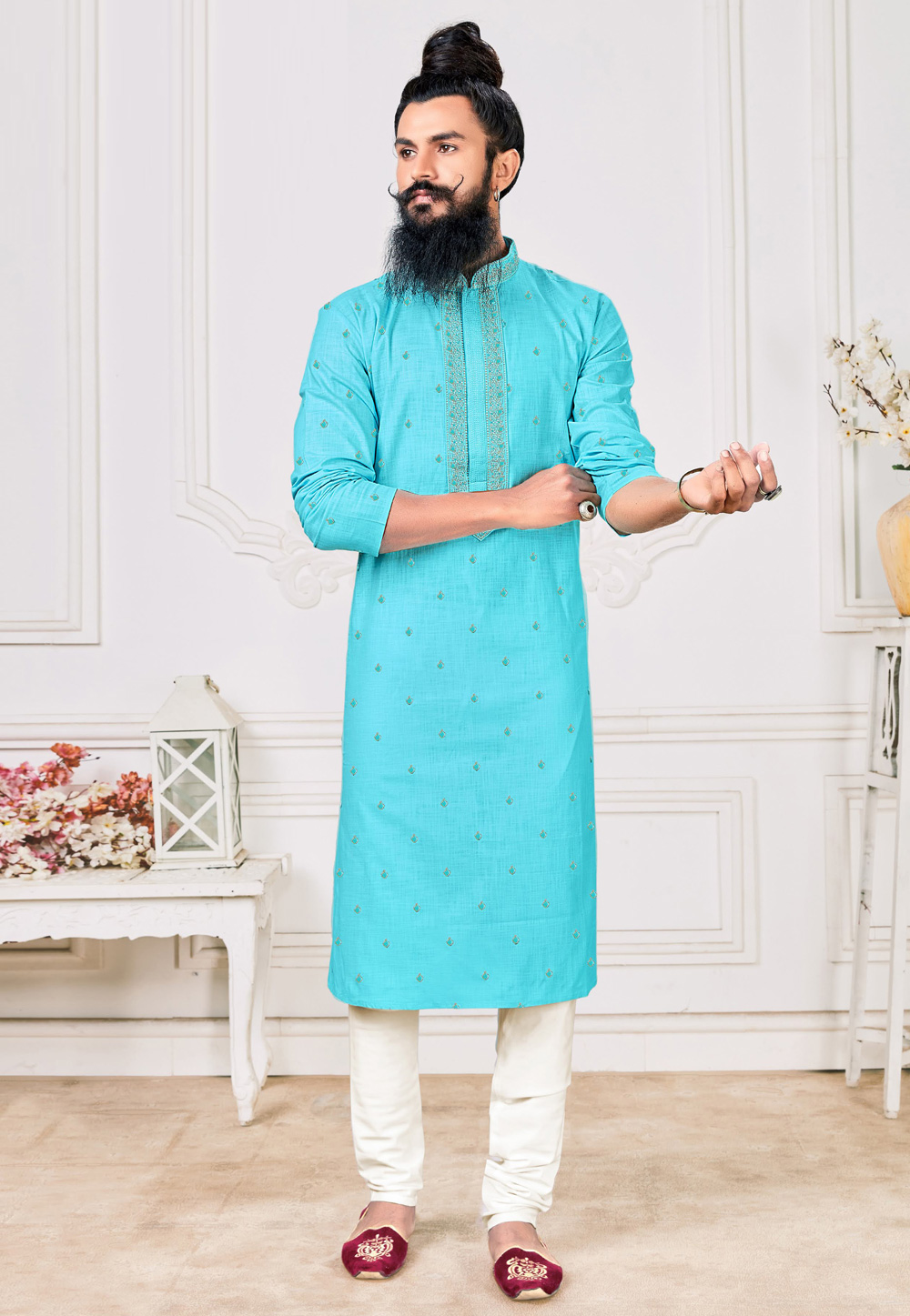 Sky Blue Cotton Kurta Pajama 237699