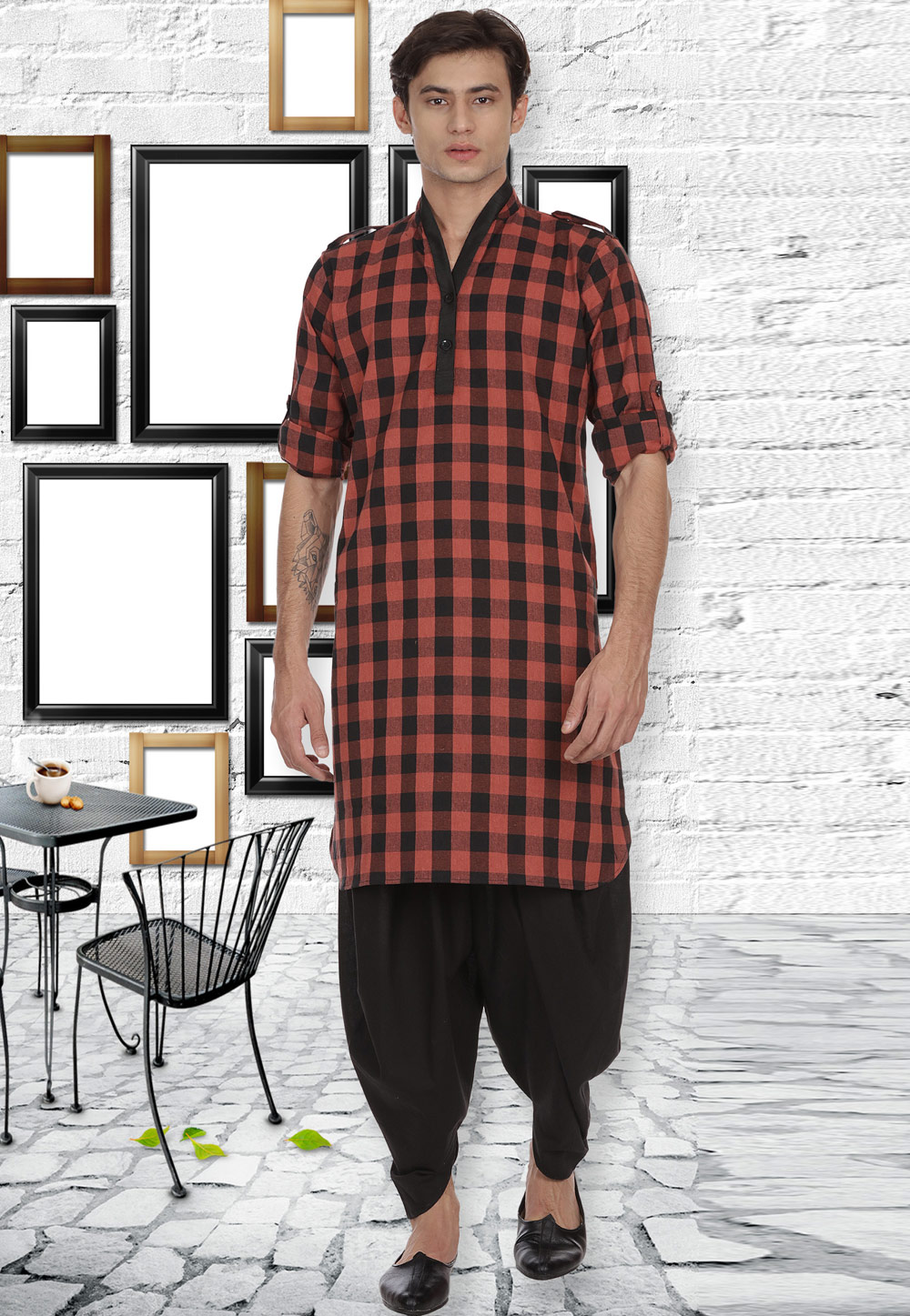 Rust Cotton Readymade Pathani Suit 175879