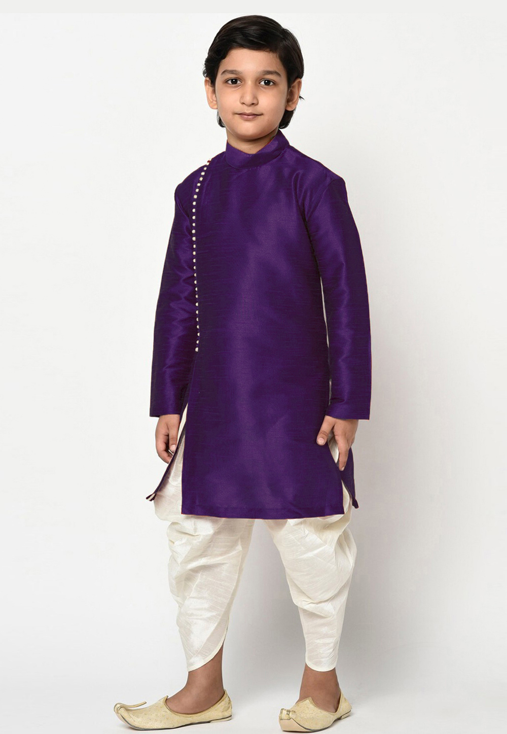 Purple Dupion Silk Kids Dhoti Kurta 227676