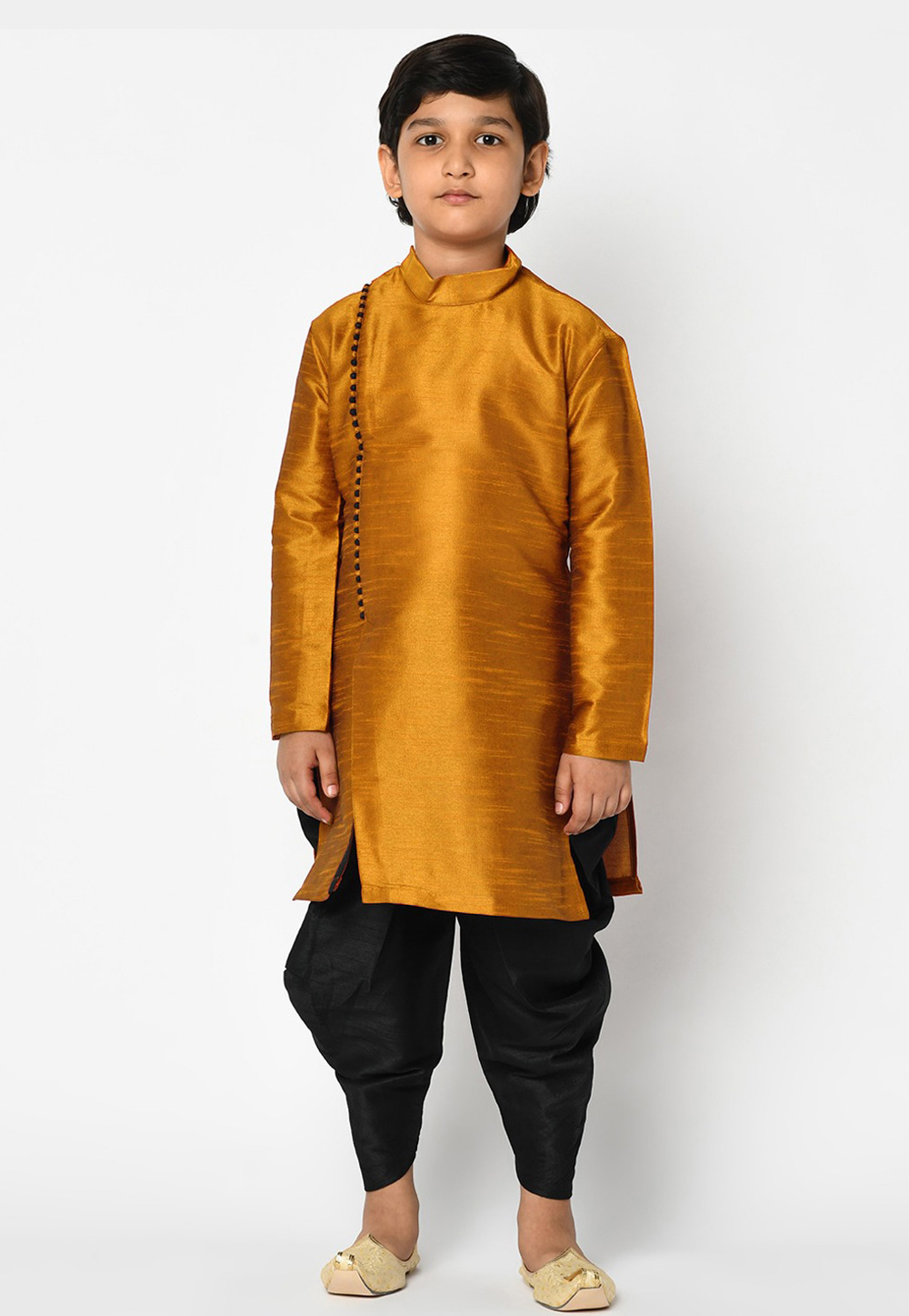 Mustard Dupion Silk Kids Dhoti Kurta 227678