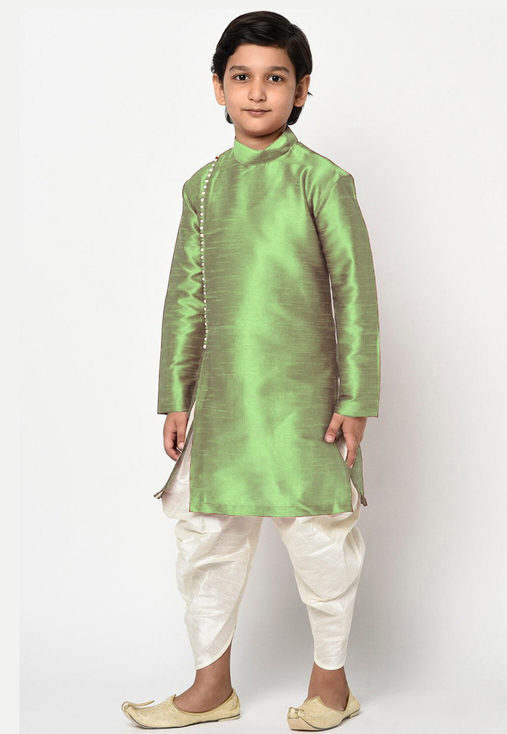Light Green Dupion Silk Kids Dhoti Kurta 227679