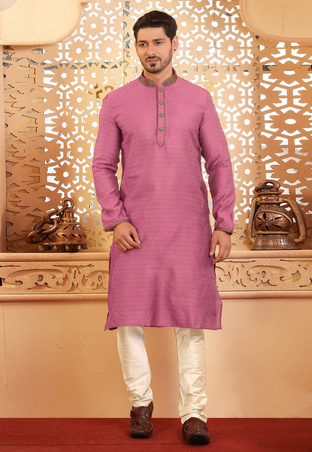 Pink Jacquard Kurta Pajama 238000