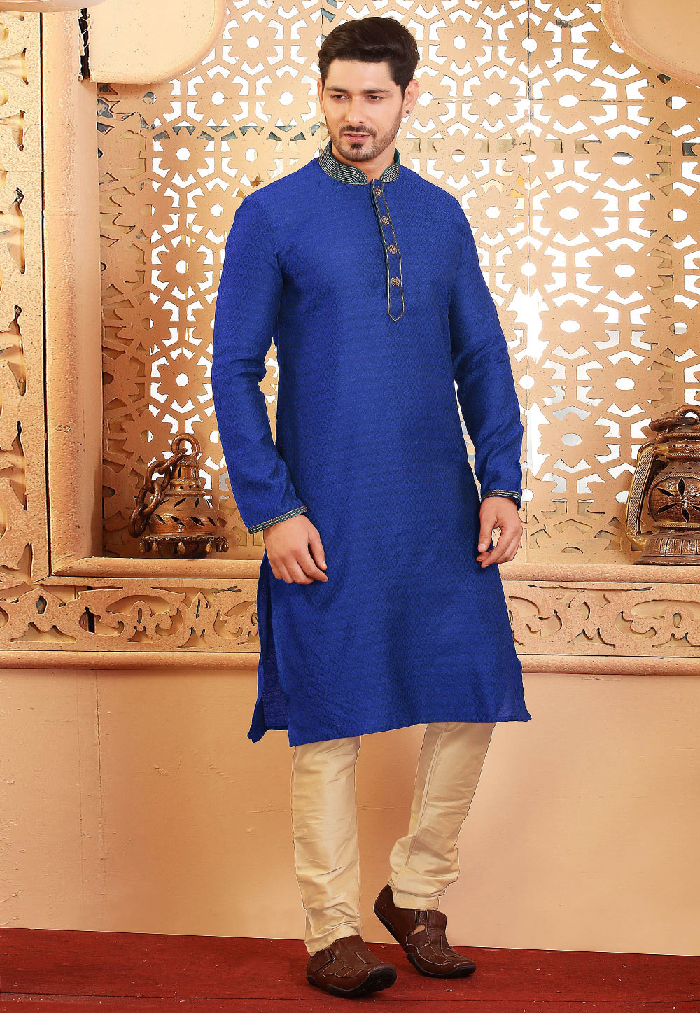Blue Jacquard Kurta Pajama 238003