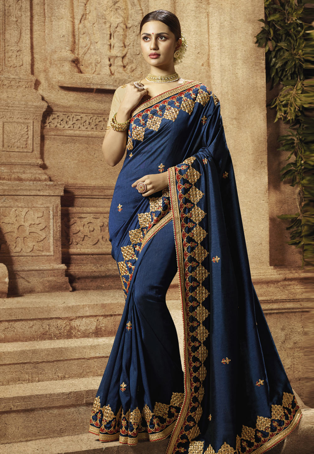 Navy Blue Silk Party Wear Saree 195779