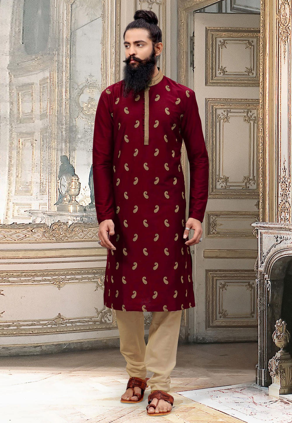 Maroon Silk Readymade Kurta Pajama 195757