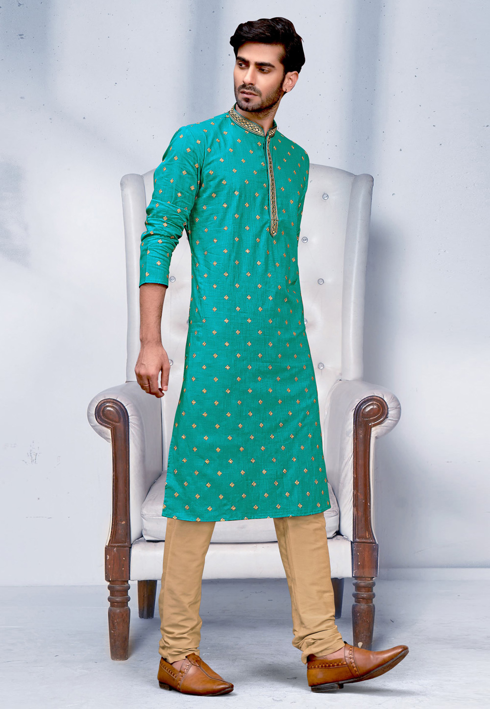 Sea Green Cotton Kurta Pajama 237995