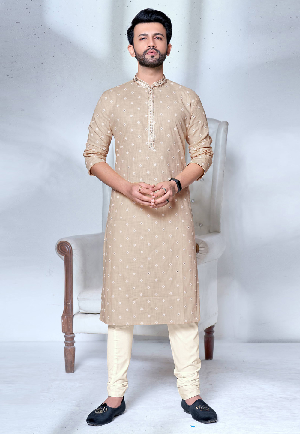 Beige Cotton Kurta Pajama 237989