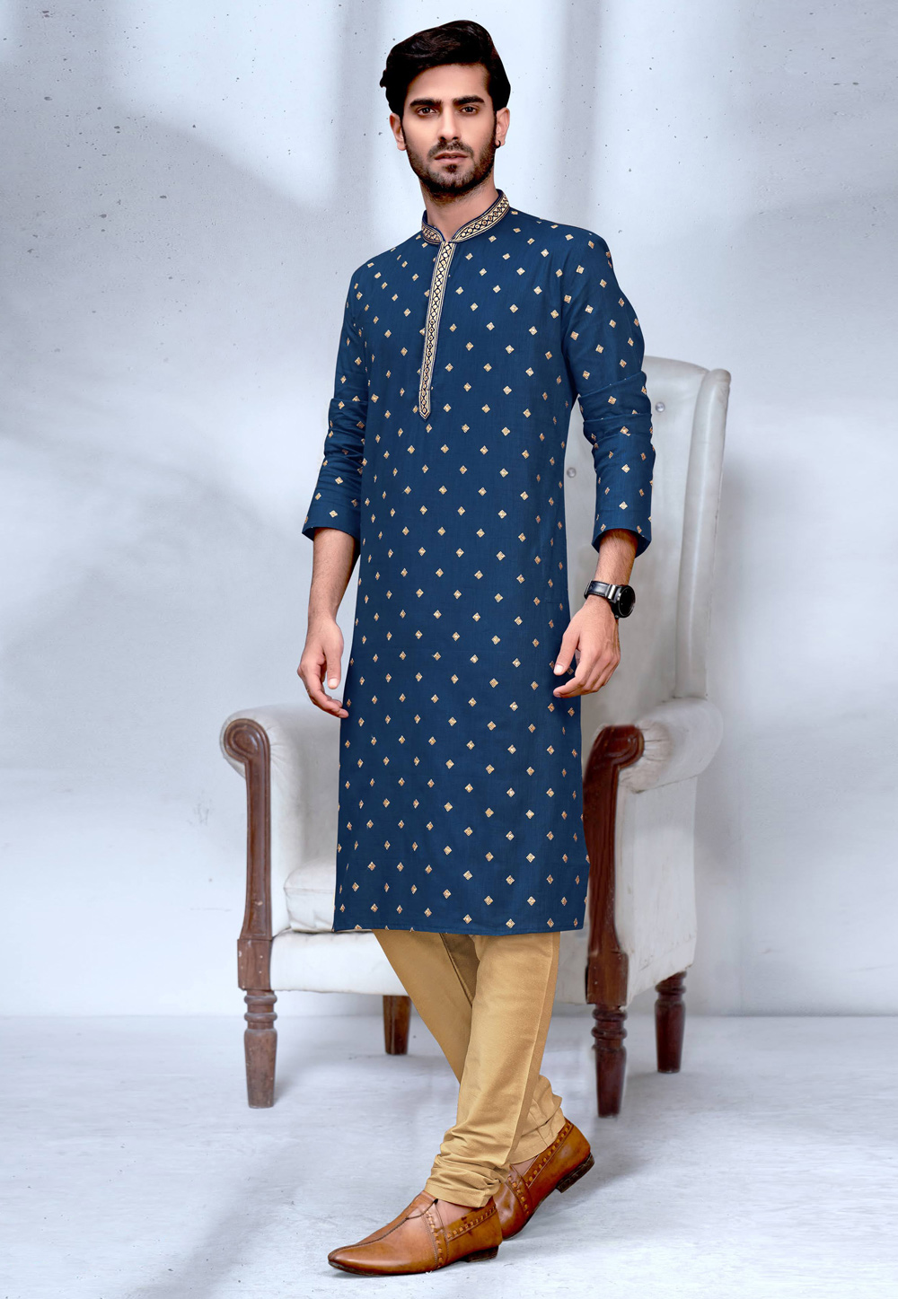 Navy Blue Cotton Kurta Pajama 237993
