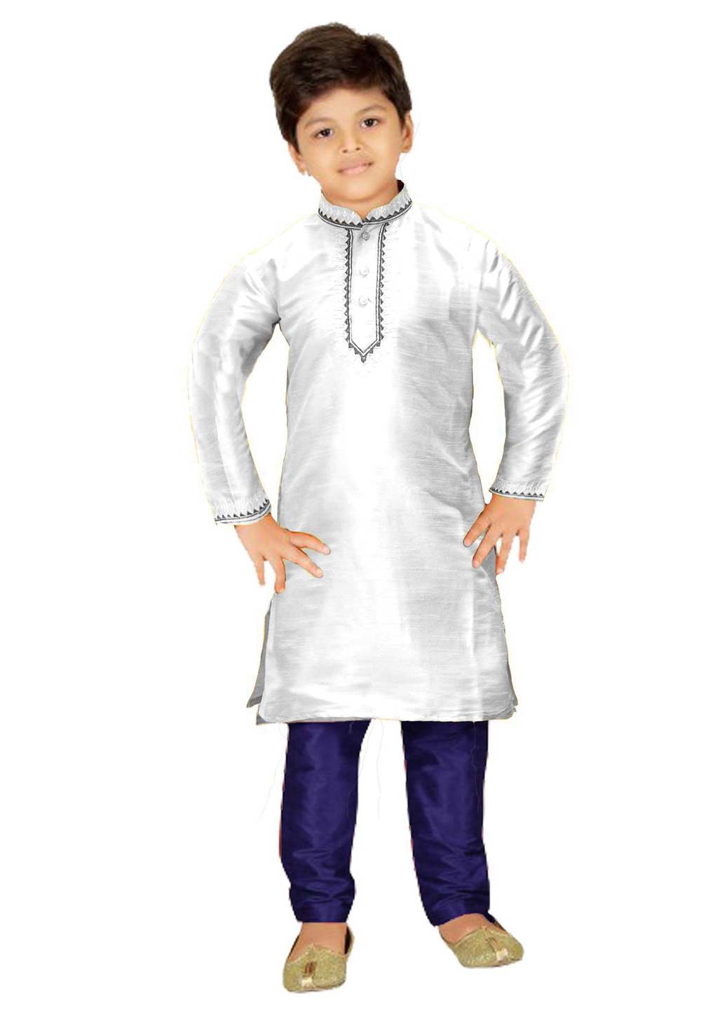 Grey Dupion Silk Kids Kurta Pajama 227682