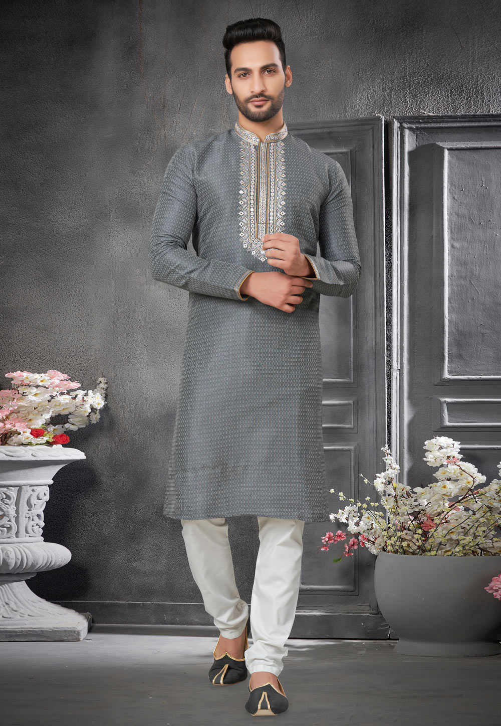 Grey Silk Kurta Pajama 276695