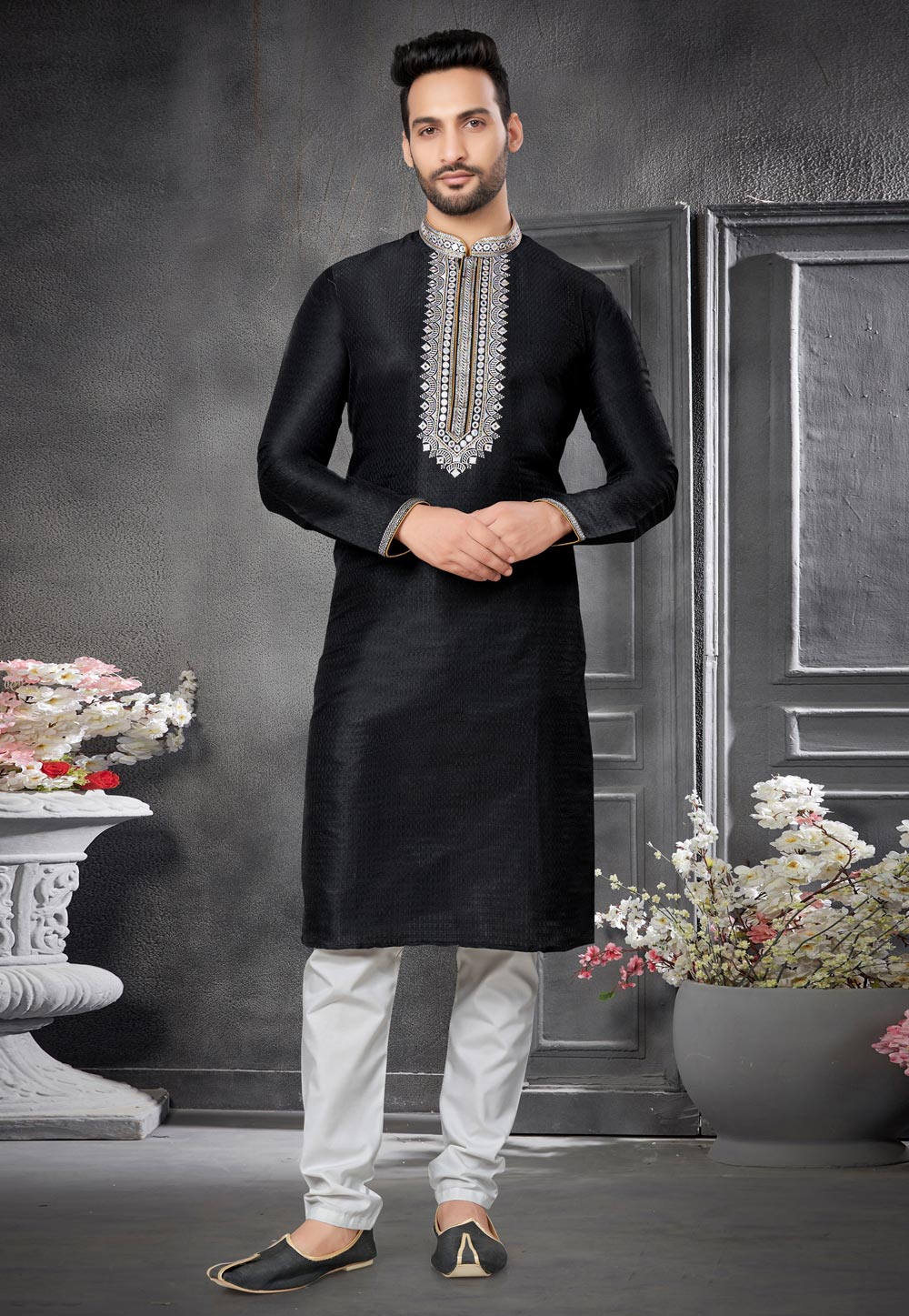 Black Kurta Pajama For Wedding Black Silk Kurta Pajama 276696