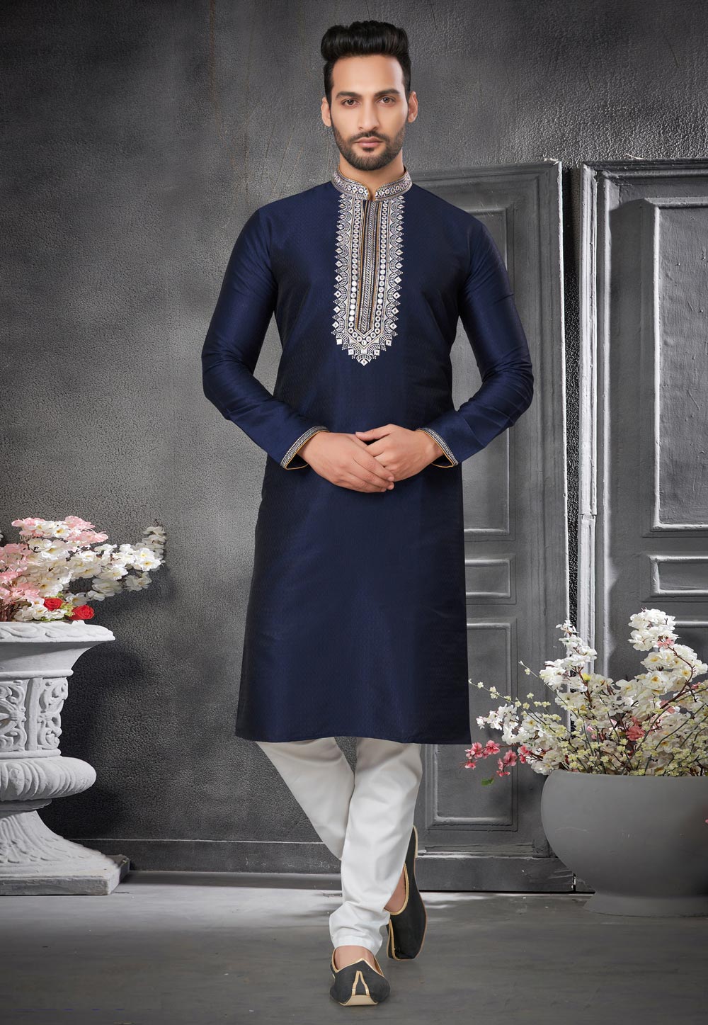 Navy Blue Silk Kurta Pajama 276697