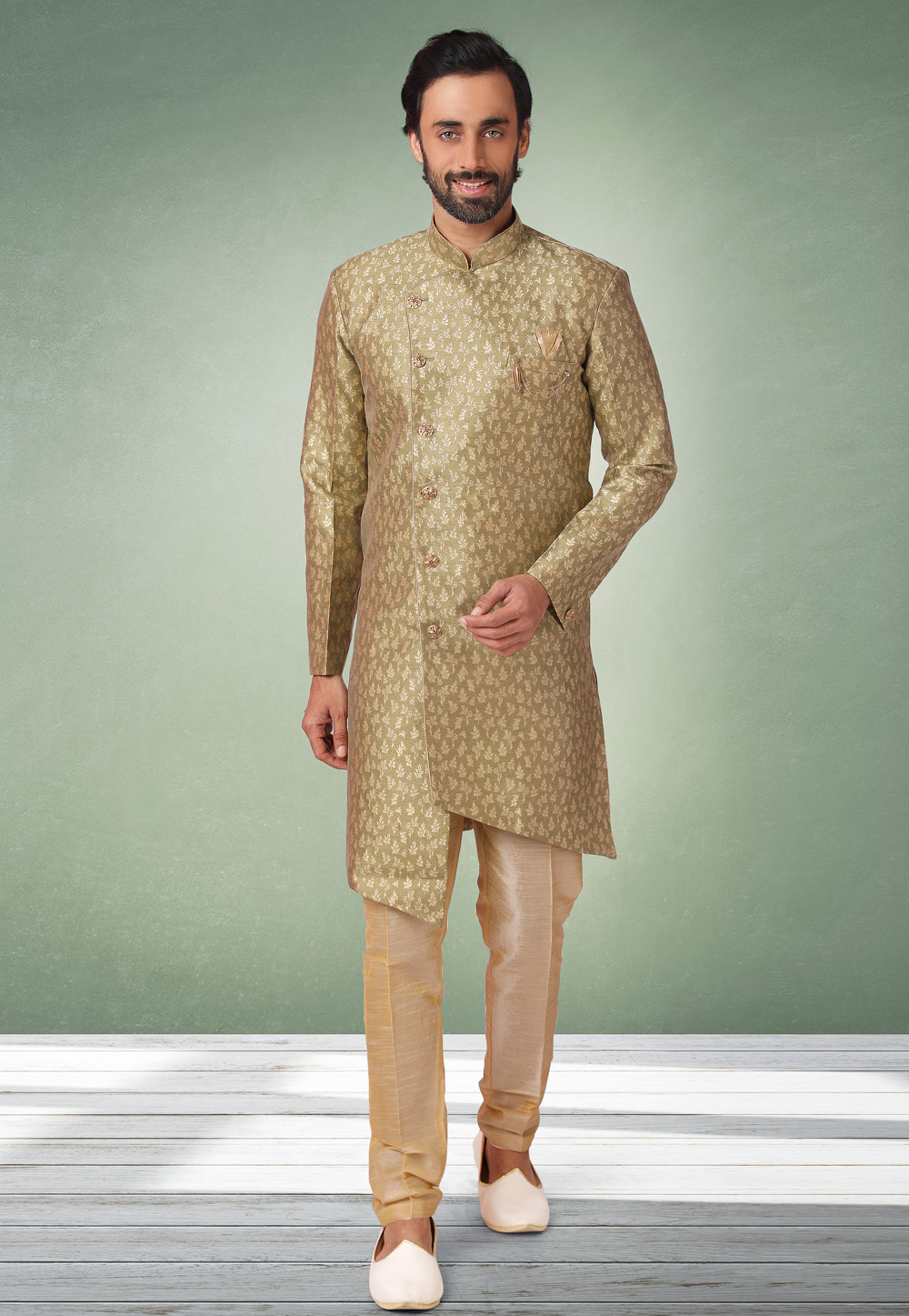 Mehndi Jacquard Indo Western Suit 238091