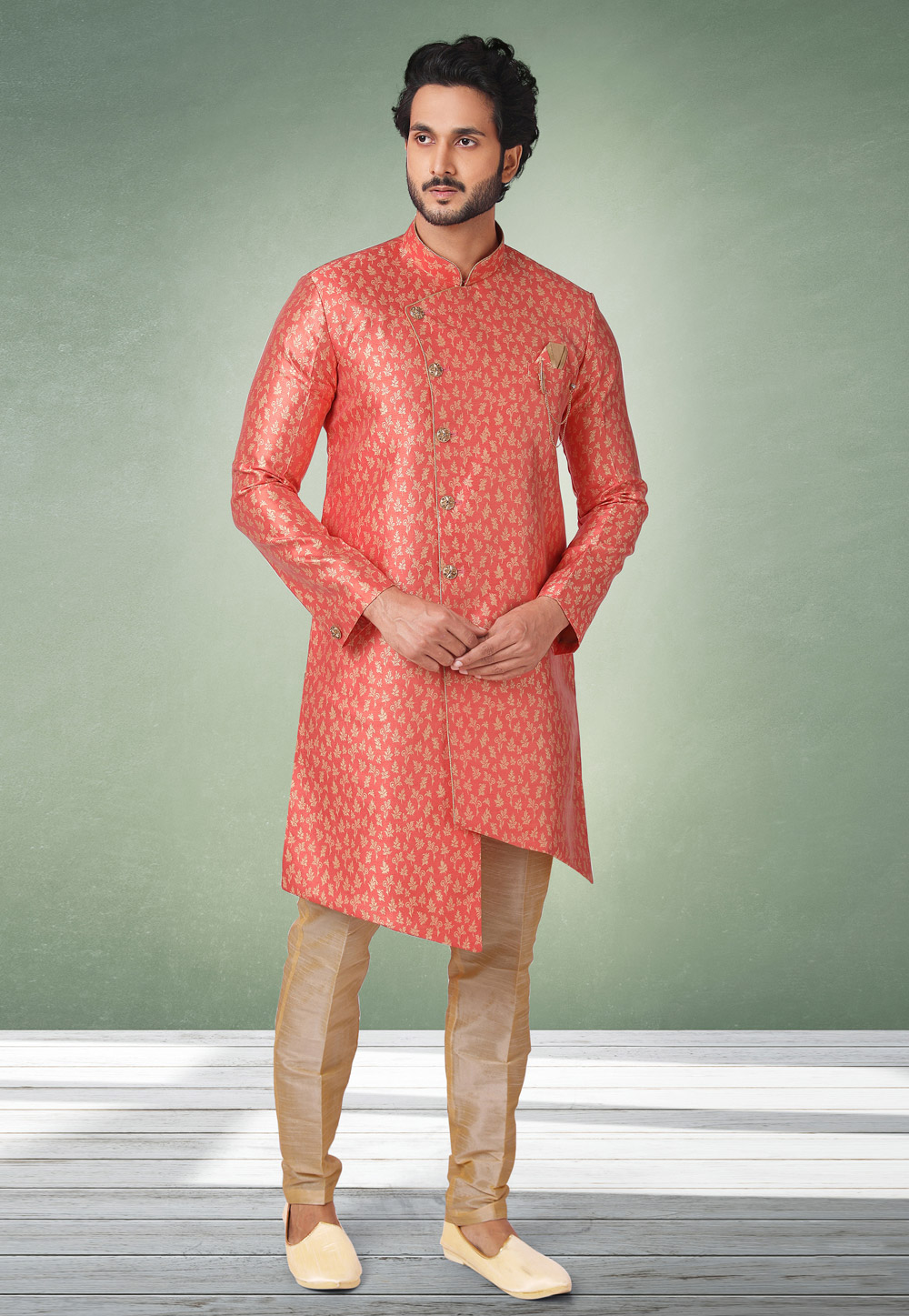 Pink Jacquard Indo Western Suit 238093