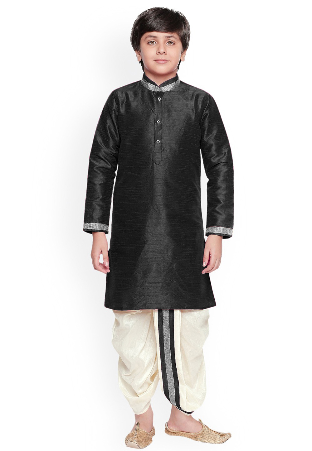 Black Dupion Silk Kids Dhoti Kurta 227685