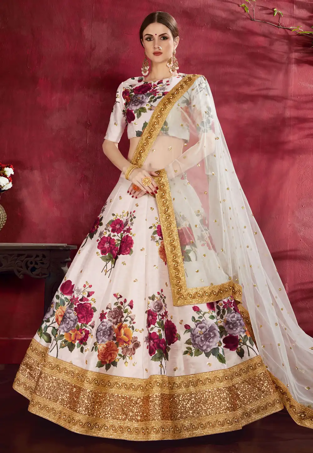 Off White Banglori Silk Circular Lehenga Choli 195839