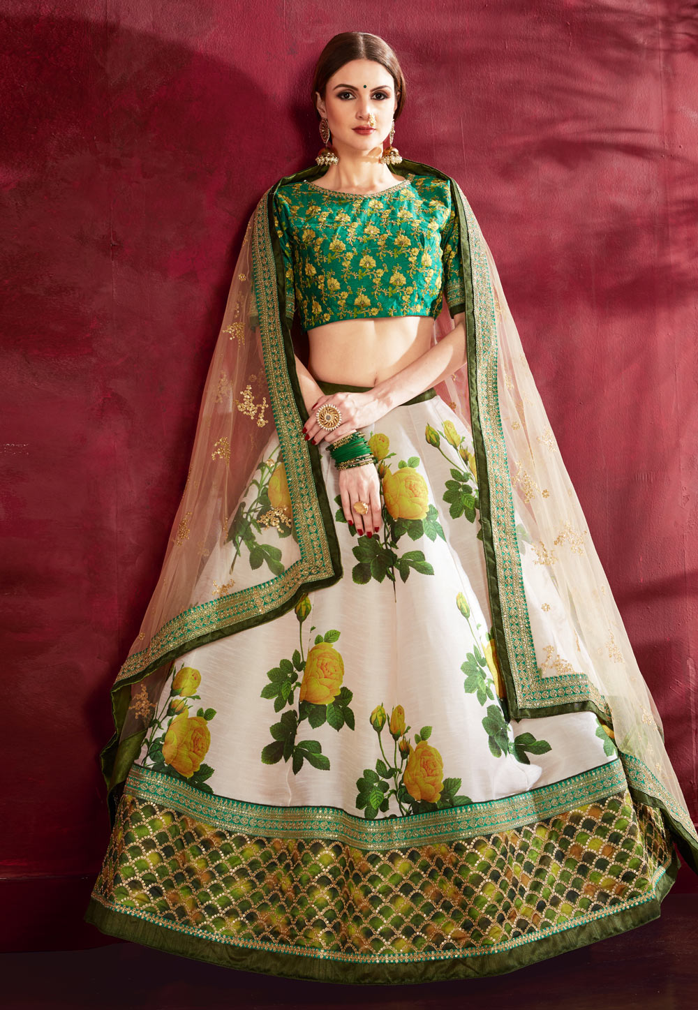 Off White Banglori Silk Circular Lehenga Choli 195841