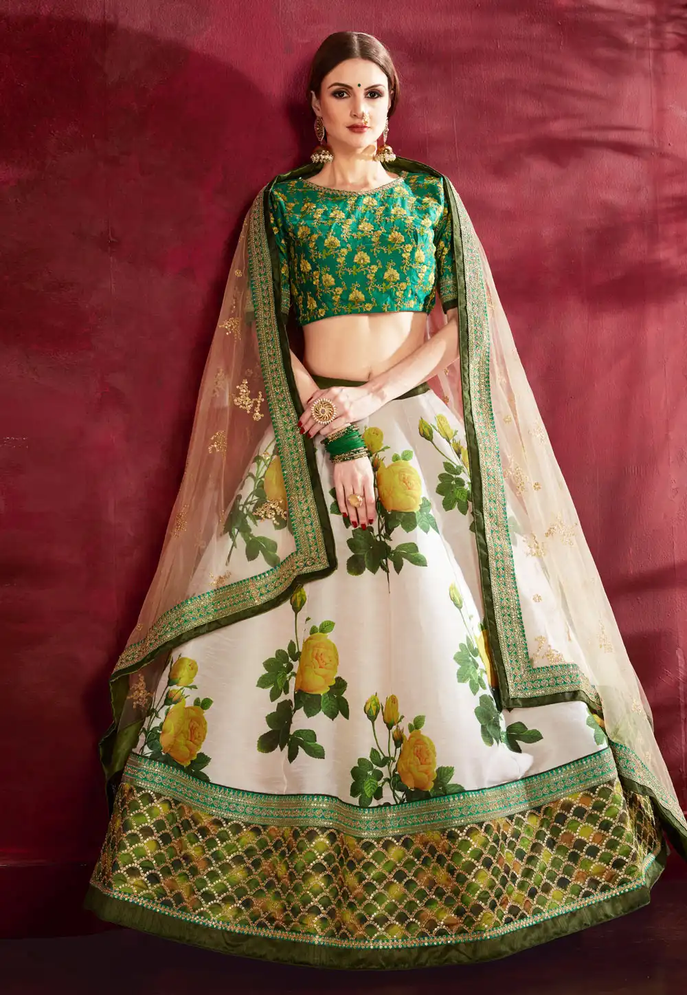 Off White Banglori Silk Circular Lehenga Choli 195841