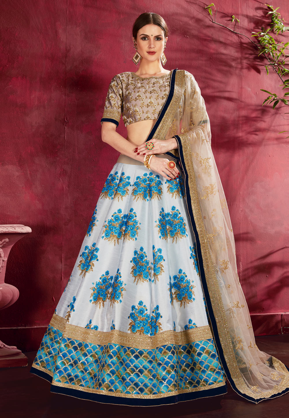 Grey Banglori Silk Circular Lehenga Choli 195842
