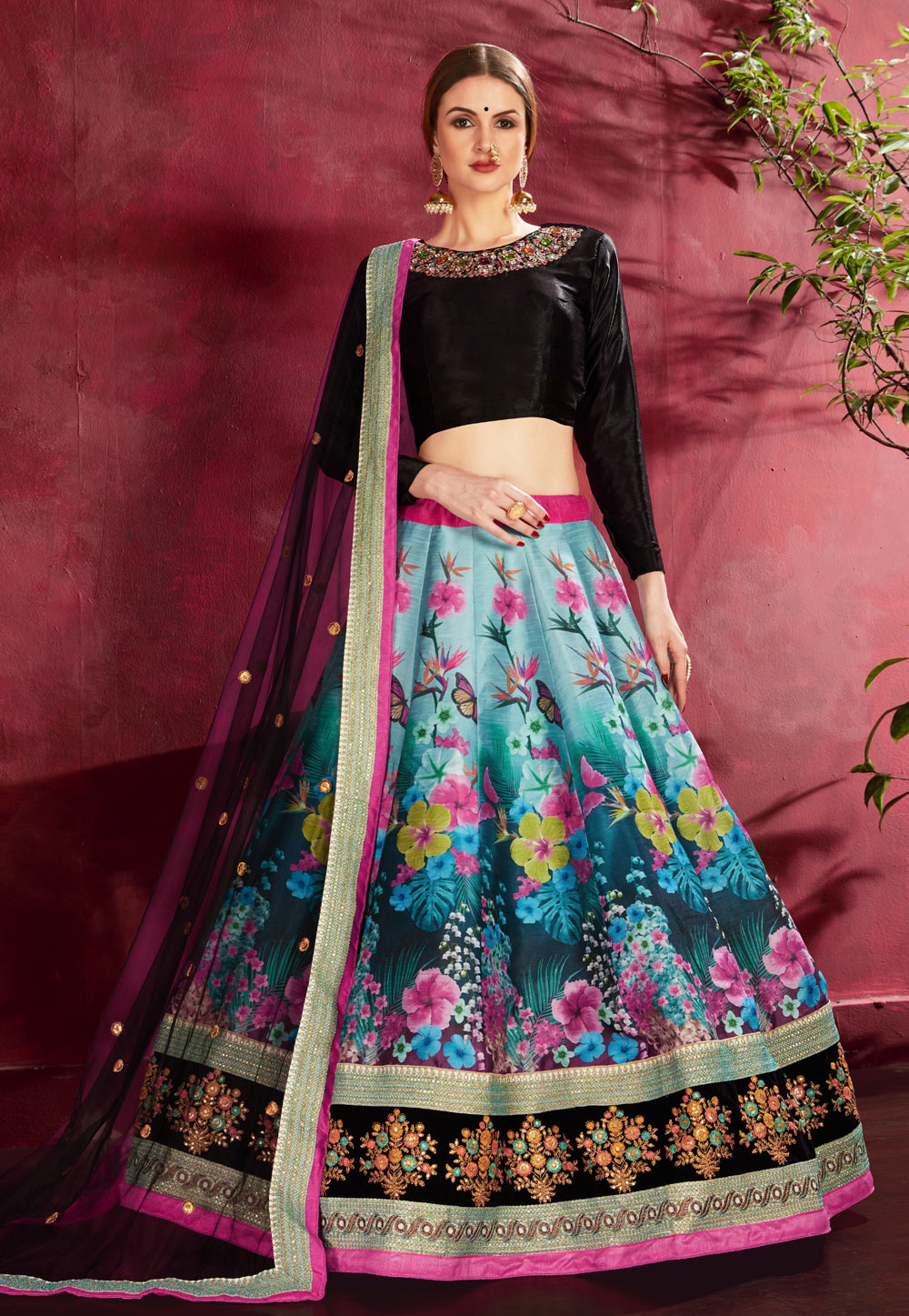Sky Blue Banglori Silk Circular Lehenga Choli 195843