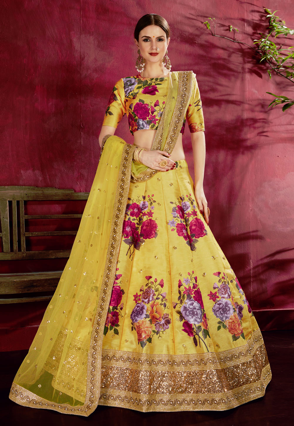 Yellow Banglori Silk Circular Lehenga Choli 195845