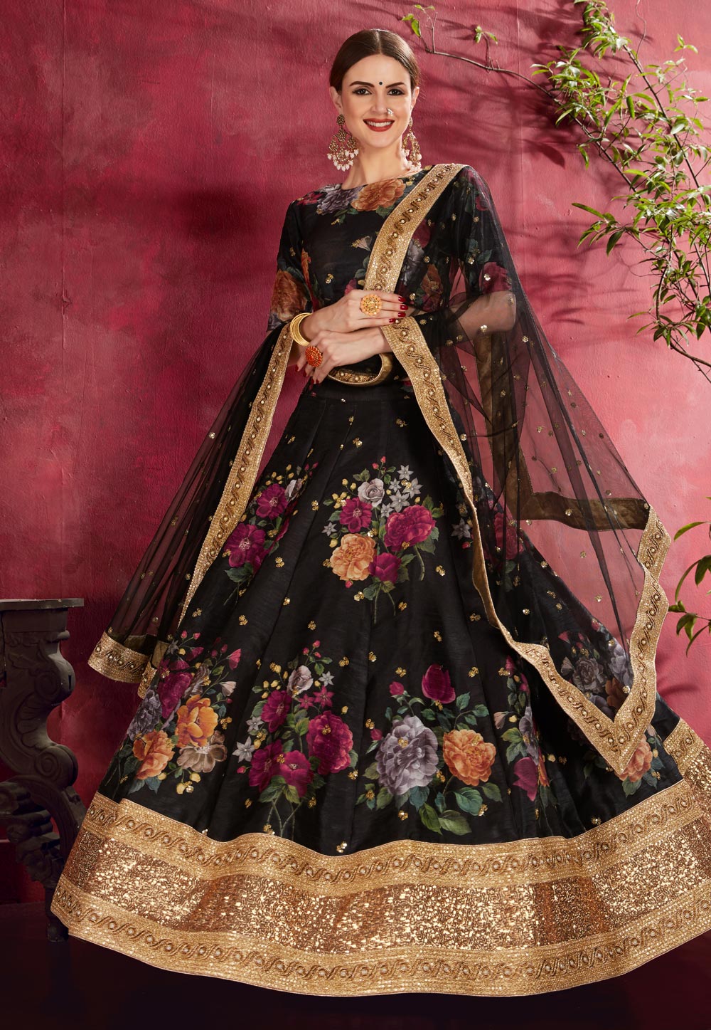 Black Banglori Silk Circular Lehenga Choli 195846