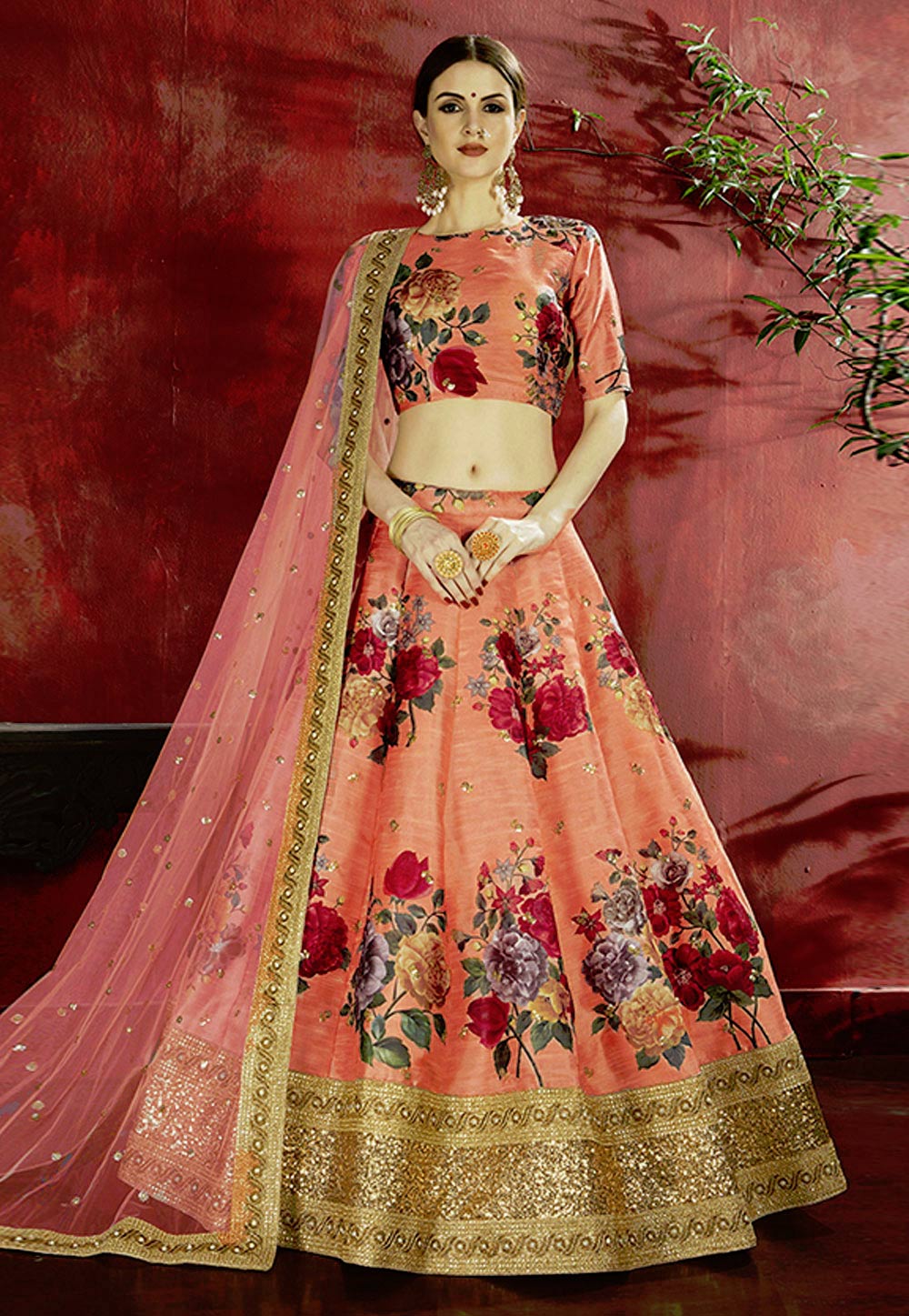 Peach Banglori Silk Circular Lehenga Choli 195847
