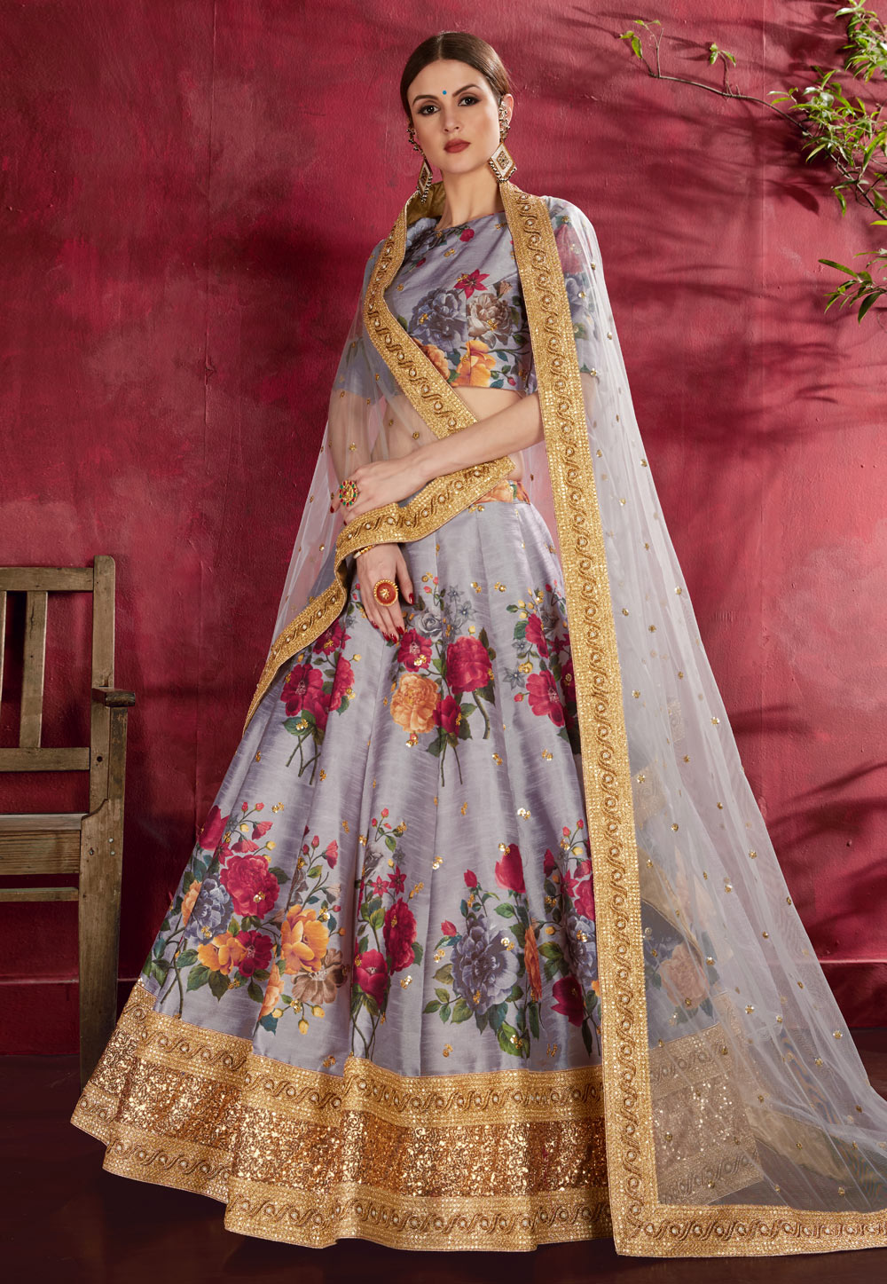Grey Banglori Silk Circular Lehenga Choli 195848
