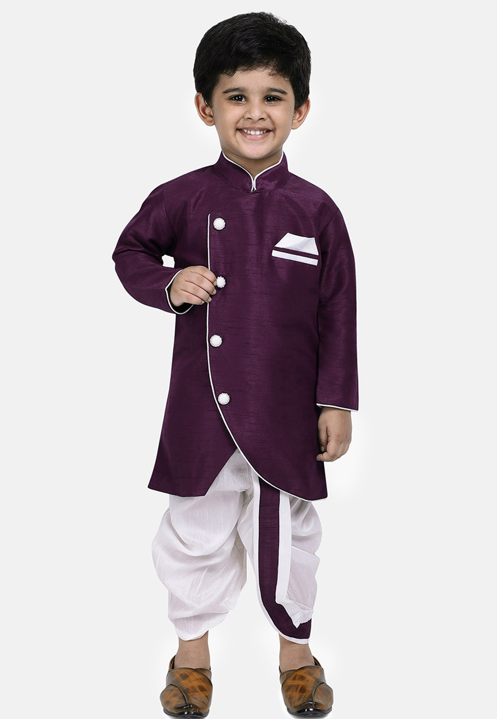 Purple Dupion Silk Kids Dhoti Kurta 227688