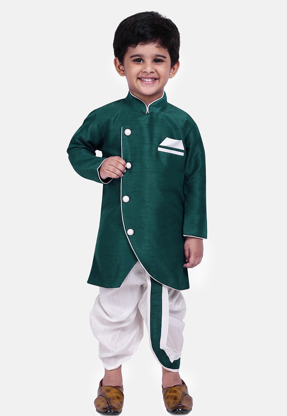 Green Dupion Silk Kids Dhoti Kurta 227690