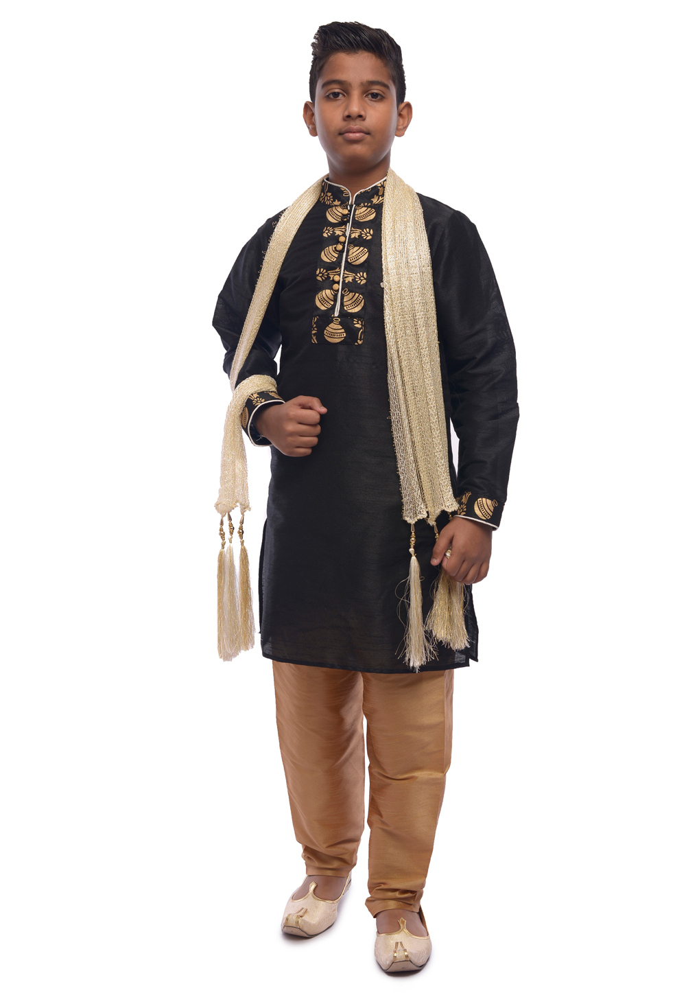Black Dupion Silk Kids Kurta Pajama 278105