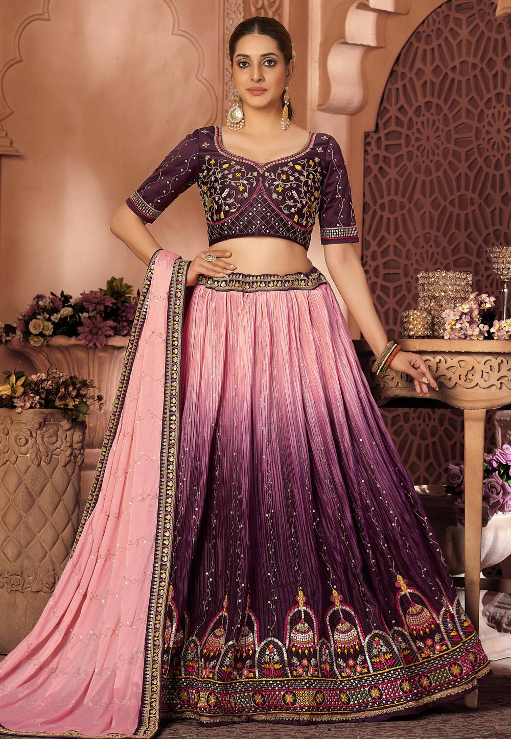 Purple Chinon Circular Lehenga Choli 258524