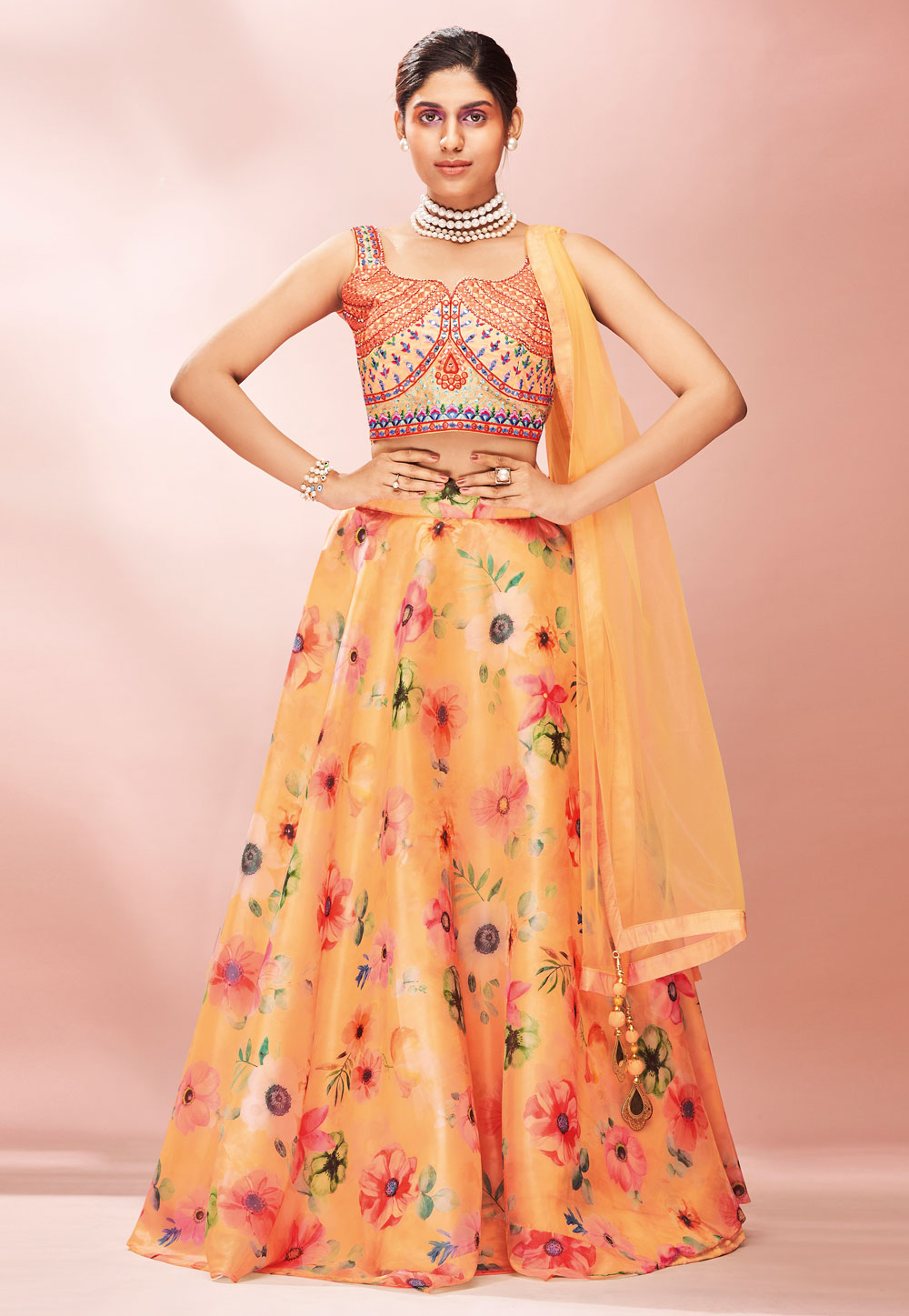 Mustard Organza Circular Lehenga Choli 244334