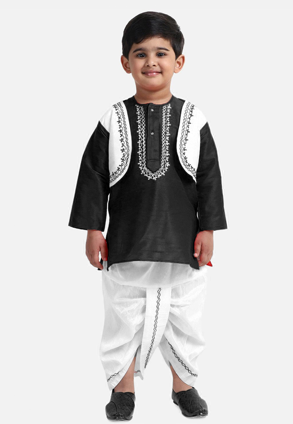 Black Dupion Silk Kids Dhoti Kurta 227693