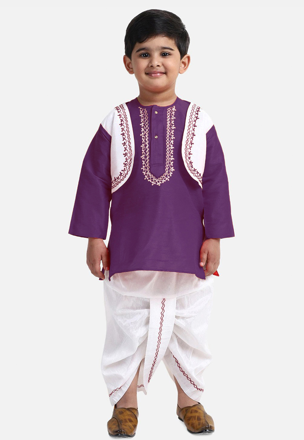 Purple Dupion Silk Kids Dhoti Kurta 227695